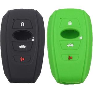 2Pcs Silicone Rubber 4 Buttons Smart Key Fob Skin Cover Case Protector Keyless Compatible with Subaru BRZ Forester Legacy STI WRX Crosstrek Ascent 2022 2023 Outback Impreza Black Green
