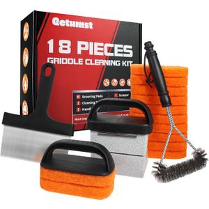 Griddle Cleaning Kit for Blackstone, 18 Pieces Flat Top Grill Cleaning Kit with Durable Scraper, Grill Brush, Cleaning Brick and Scouring Pads, Griddle Accessories Set for Easy Restoration