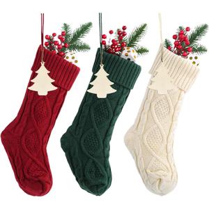 Cable Knit Christmas Stockings Set of 3, 18 Inch Large Xmas Stocking Christmas Fireplace Decorations with Name Personalized Crafts or Family Holiday Party Decor