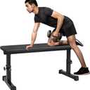 Flat Weight Bench, Utility Workout Adjustable Height Weight Bench Press with Thick Cushion & Anti-slip Foot Pads, Compact Strength Training for Exercise & Fitness, Home/Gym Easy Assembly