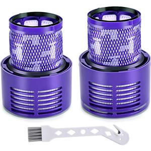 V10 Vacuum Filter Replacement for Dyson V10 Cyclone Series, V10 Animal, V10 Absolute, V10 Total Clean, SV12, Part No. 969082-01 (2 Pack Filters and 1 Cleaning Brush)