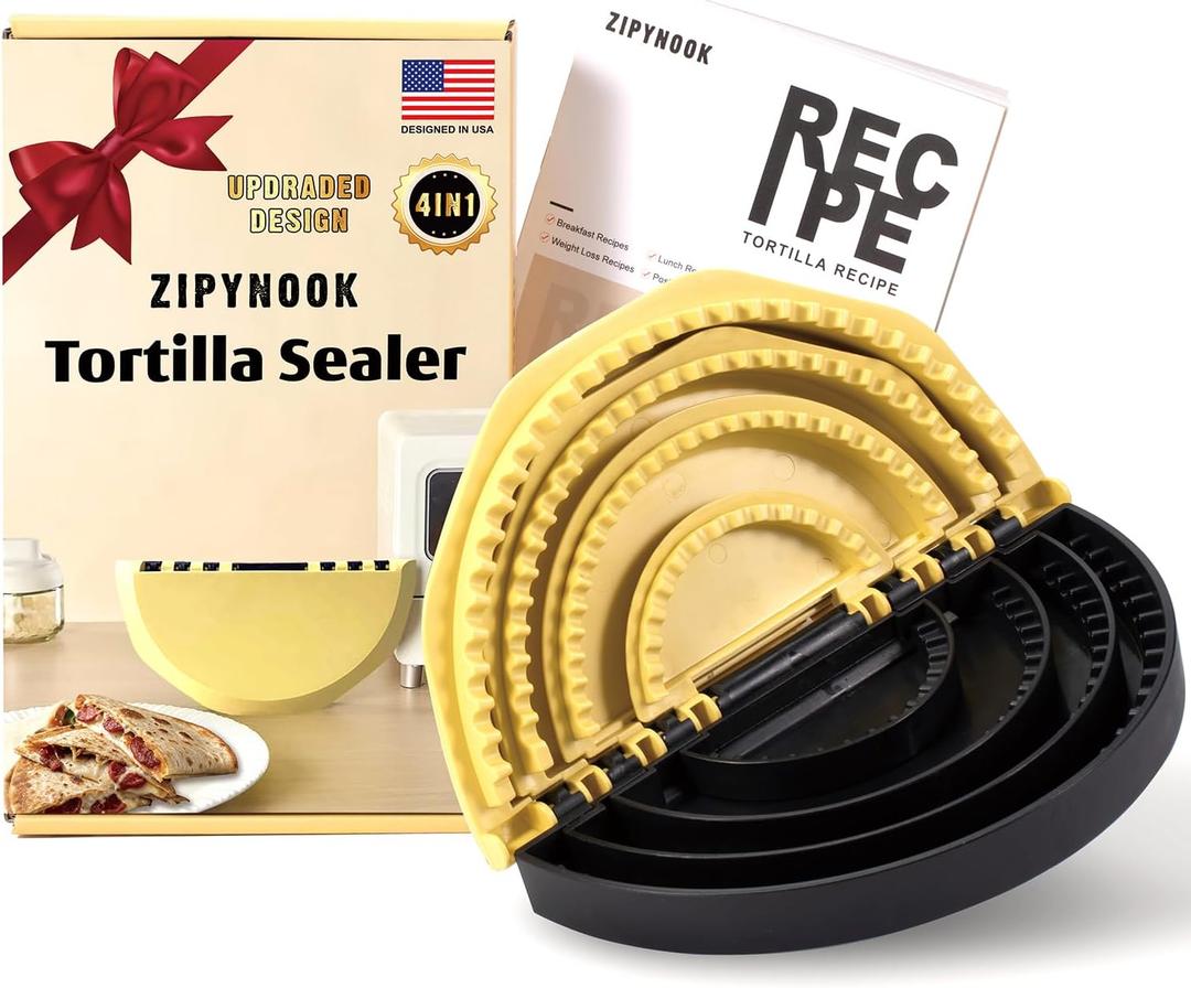 Deluxe 4-in-1 Tortilla Sealer Set with Recipe & Elegant Gift Box -Tortilla Crimper Sealer-Crimper Tortilla-Perfect for Tacos Quesadillas Crimper-Dishwasher Safe-BPA-Free