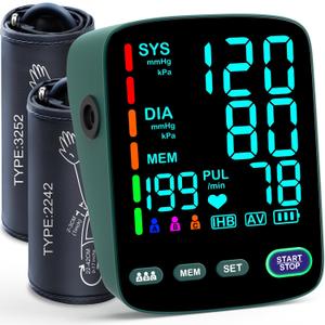 Blood Pressure Monitor,2 Cuff Sizes Automatic Upper Arm Blood Pressure Machine,9-17'' & 13-21'' Extra Large Blood Pressure Cuff Large LED Backlit Screen-3 User Mode/USB Cable and 4 AAA Batteries