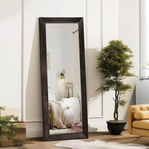 Full Length Mirror 58"x22" - Beveled Edge Rustic Black Dressing Mirror, Solid Wood Frame, Wall Mounted or Leaning for Bedroom, Entryway, Living Room