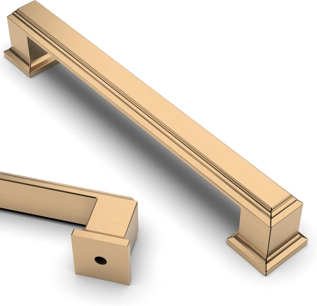 Asidrama 10 Pack 5 Inch(128mm) Champagne Bronze Kitchen Cabinet Handles Brushed Brass Cabinet Pulls Gold Kitchen Cabinet Hardware for Cupboard Drawer Pulls (5" Hole Center128mm)