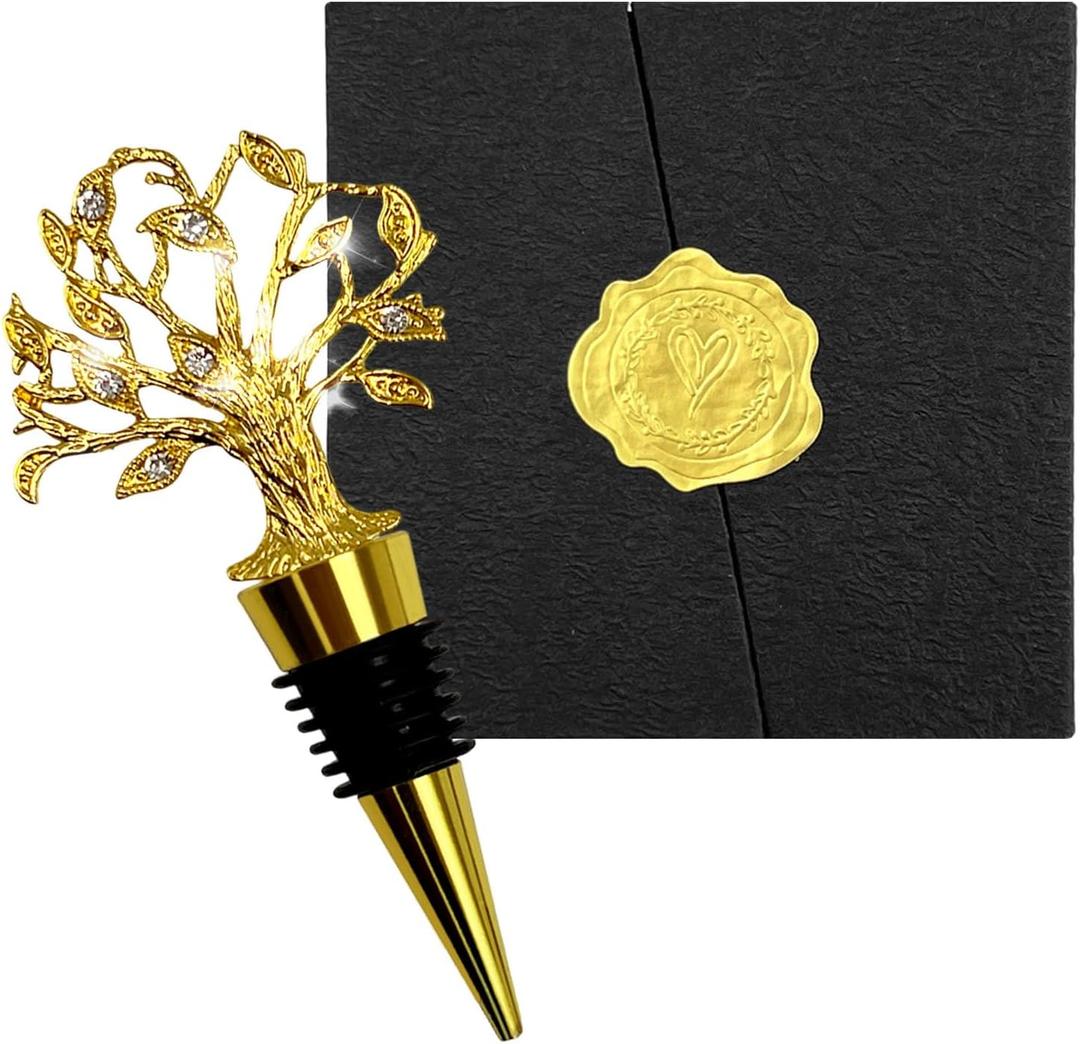 Daily Treasures Tree of Life Wine Stopper with Gift Box, Elegant Gold Champagne Bottle Stopper and Sealer, Gift Boxed Present for Christmas, Birthday, Housewarming, Mothers Day Fathers Day