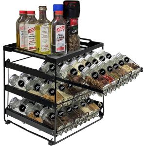 Artibear Desktop Pull Out Spice Rack Organizer for 54 Standard 4-Ounce Jars, 3-Tier Countertop Spice Holder for Kitchen, Matte Black (Jars Not Included) (3-Tier-Upgraded)