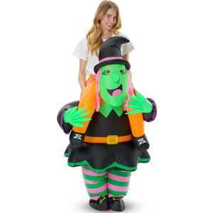 Inflatable Piggyback Costume for Adult, Funny Blow up Halloween Ride on Suit,Witch,Clown Cosplay