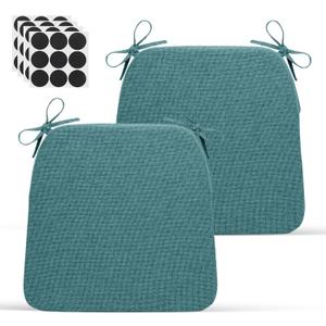 Chair Cushions for Dining Chairs - 17" x 16" x 2" D-Shaped Indoor Seat Cushions - Non Slip Chair Pads with Removable Ties and Washable Cover Set of 2 - Chair Leg Pads Included - Teal