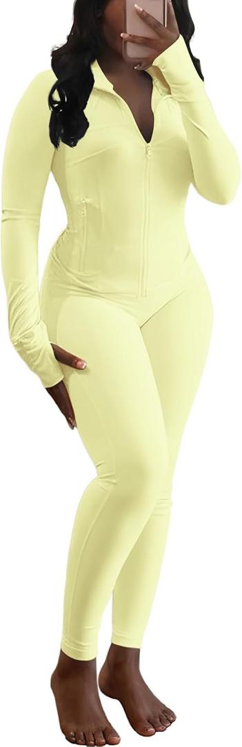 Vssjavun Women 2 Piece Outfits Sweatsuit Sets Long Sleeve Zipper Workout Jacket with High Waist Legging Sets Tracksuit (Medium, Yellow)