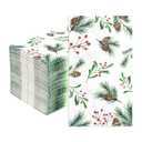 100 Pcs Christmas Paper Napkins 3 Ply Berry Pinecone Disposable Absorbent Hand Towels Guest Holly Leaves Greenery Napkins for Christmas Winter Holiday Dinner Bathroom Kitchen Decorations Supplies, 13" X 15.75"