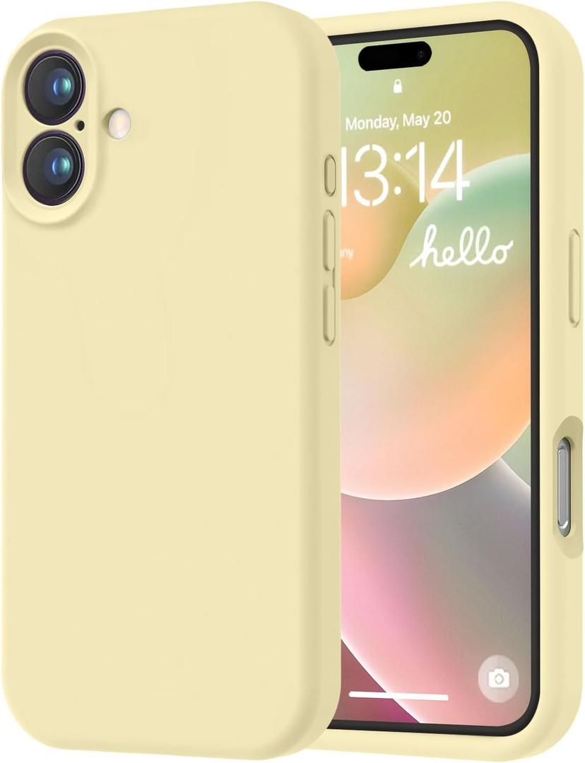 LOVE 3000 Designed for iPhone 16 Case, Premium Silicone with [Soft Anti-Scratch Microfiber Lining] Shockproof Protective Phone Case for Men Women Girls 6.1", Creamy Yellow