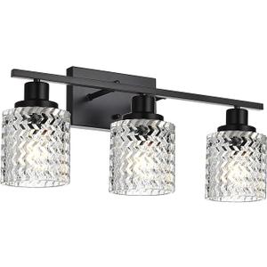 MELUCEE 3 Lights Bathroom Light Fixtures Brushed Nickel Modern Vanity Lights Indoor Wall Mounted Light with Hammered Glass Shade Suitable for Bathroom Living Room Hallway