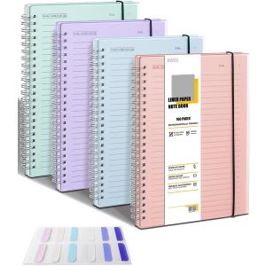 4 Pack Lined Spiral Notebook, 5.9 x 8.3 Inches Notebooks for Work, School and Journal with 110 GSM Thick Paper, Small Notebook with 80 Sheets/160 Pages, Notebooks College Ruled for Note Taking