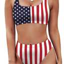 Pink Queen Women's Crop Top High Waisted Cheeky Bikini Set Two Piece Swimsuits (X-Large, 02 - Usa Flag)