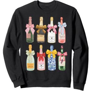 New year 2026 Champagne T-Shirt Cool Glass Coquette Bottle Sweatshirt, Size Medium