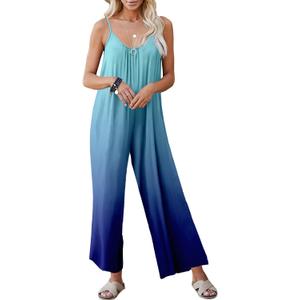 Womens Summer Casual Sleeveless Spaghetti Strap Boho Wide Leg Jumpsuits Rompers Dressy 2025 Trendy Outfits Clothes