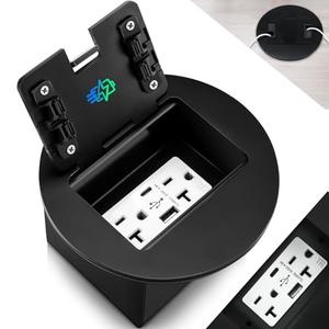 Kanayu 2 Pcs Recessed Floor Outlet with Quick Charge 4.8A USB A+C, 20A Duplex TR Receptacle, Adjustable Waterproof Steel Box, 3.2"x4" 1-Gang, Electrical Outlet Kit for Home Renovation, ETL Listed