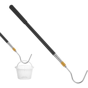 Pool Skimmer Basket Hook Extendable Pool Filter Skimmer Handle 61.6 Inch Swimming Pool Basket Lid Lifting Hook for Knee Saver Pool Cleaning Accessory Keep Hands Clean