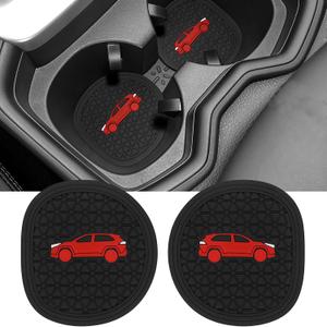 2PCS Car Cup Holder Coaster Compatible with 2019-2025 Toyota RAV4 Silicone Non-Slip Cup Holder Coasters for Toyota Interior Accessories(Black&Red)