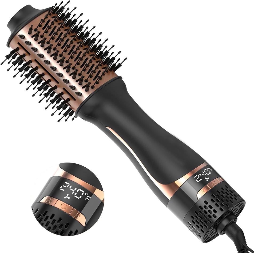 Nicebay Hair Dryer Brush, Blow Dryer Brush for Women Fast Styling, One Step Blowout Brush with Display Screen-Less Frizz, More Shine, Oval Ceramic Barrel, Negative Ion (Black&gold)