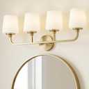 4-Light Bathroom Light Fixtures, 27" Brushed Gold Vanity Lights for Bathroom with Milk White Glass Shades, Vanity Lighting Fixture Over Mirror, Up or Down Mounting, VL289-BG-4