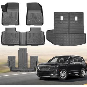Floor Mats for 2020-2026 Cadillac XT6 6 Seats, Custom Fit TPE Liners | All Weather Floor Liners Fit Cadillac XT6 Heavy Duty Car Mats 3 Row & Trunk with Backrest Mat Accessories Odorless Anti Slip