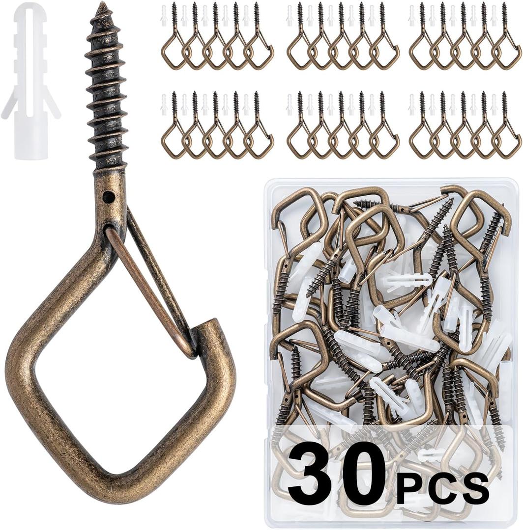 30 PCS Cup Screw-in Hanger Hooks with Safety Buckle, Windproof Screw Hooks Perfect for Hanging Outdoor String Lights, Plants, and Patio Lights,for Ceiling and Wall Mount, 2.2 Inches in Bronze