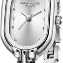 CARLIEN Women Vintage Petite Bracelet Gold Dainty Watch Small Oval Analog Quartz Watch Luxury Waterproof Ladies Diamonds Wristwatch (Silver)