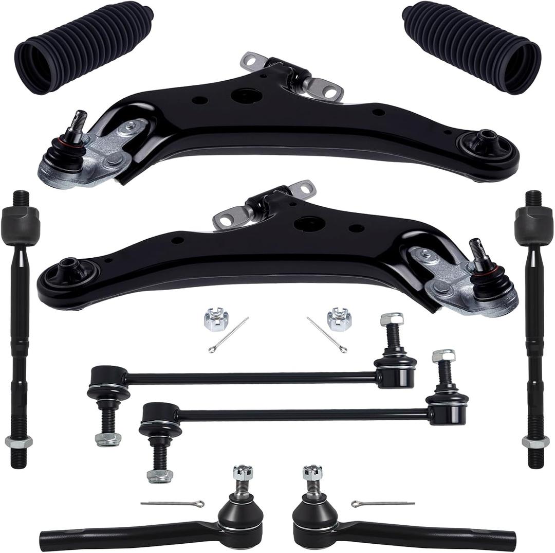 TUCAREST 10Pc Suspension Kit Fit For 08-19 To-yota Highlander, 09-16 Venza, 2 Front Lower Control Arm w/Ball joint + 4 Outer Inner Tie Rod + 2 Sway Bar + 2 Boots [# K622944 K90344 EV801472 ES800533]