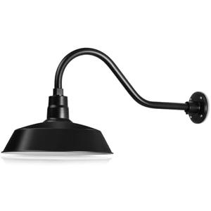 14in. Satin Black Outdoor Gooseneck Barn Light Fixture with 22in. Long Extension Arm - Wall Sconce Farmhouse, Vintage, Antique Style - UL Listed - 9W 900lm A19 LED Bulb (5000K Cool White)