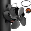 Easywave Wood Stove Fan, Magnetic Pipe Fireplace Fan, Heat Powered Fireplace Fan Non Electric, Thermal Fan for Wood/Log Burning Stove Gas Burner, Silent Motor, W/Stove Accessories Thermometer (Black)
