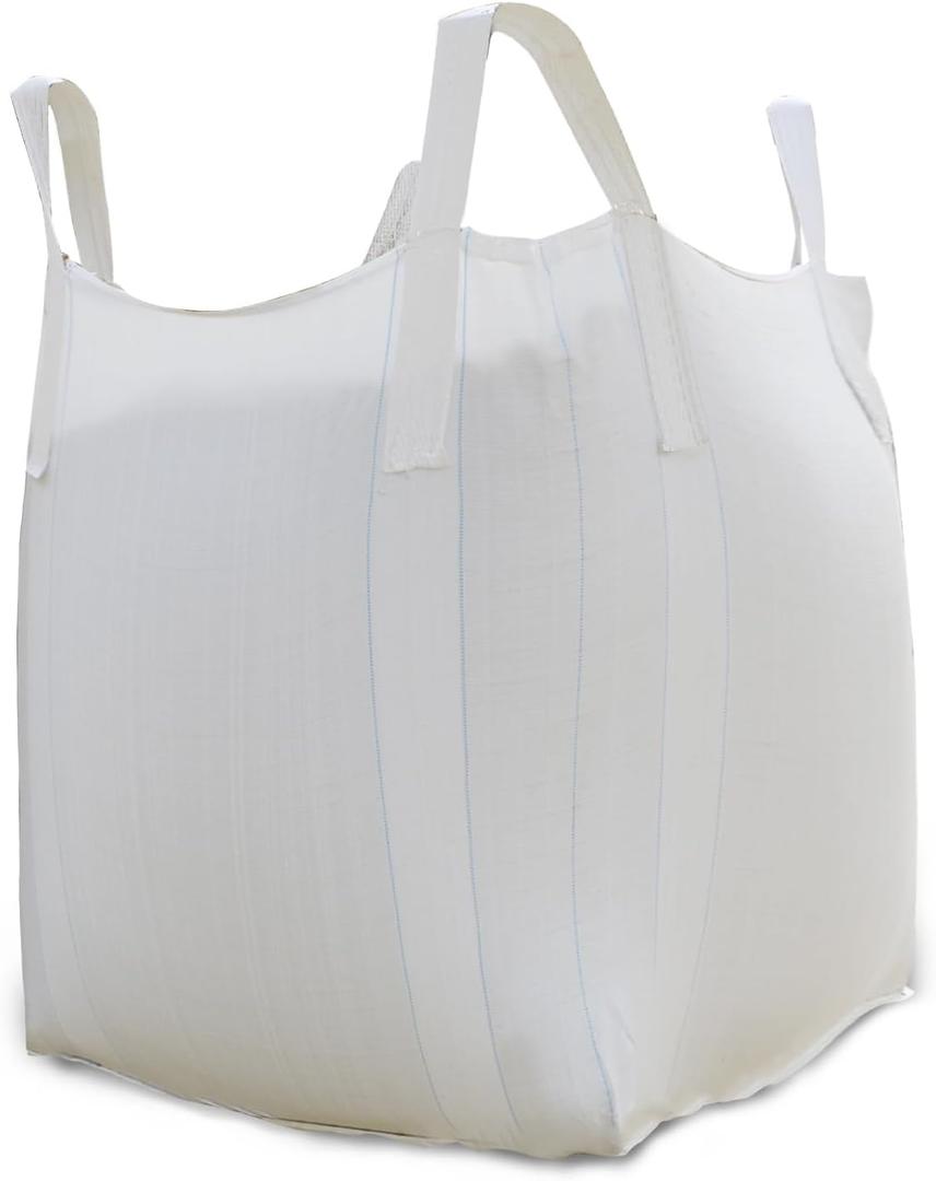 FIBC Bulk Bag - 2650 lbs Capacity, 39x39x39 inches, Polypropylene (PP), Open Top, White, Rectangular, Reusable, 1-Pack