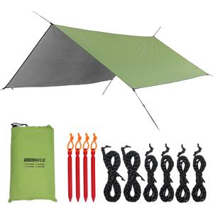 WoneNice 10' x 13' Waterproof Camping Tarp - Lightweight Hammock Rain Fly for Backpacking, Hiking, Travel - Windproof Shelter, Compact & Durable Tent Tarp Cover (Army Green)