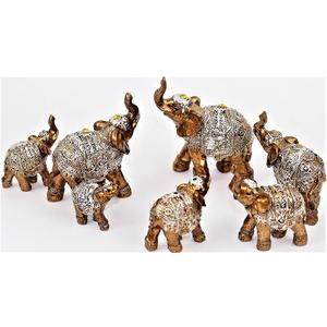 usamjtable Set of 7 Lovely Lucky Elephants Statues Feng Shui Figurine Home Decor Housewarming Birthday Display Stands (Brass)