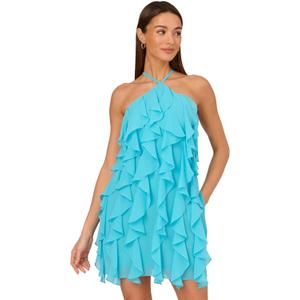 Adrianna Evening Women's Poly Chiffon Mini Dress, Azure Blue, 16