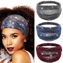 CAKURE Sequin Wide Headband Black Turban Headbands African Glitter Head Wraps Stretchy Bling Hair Wraps Hair Bands Yoga Running Sport Hair Accessories for Women and Girls