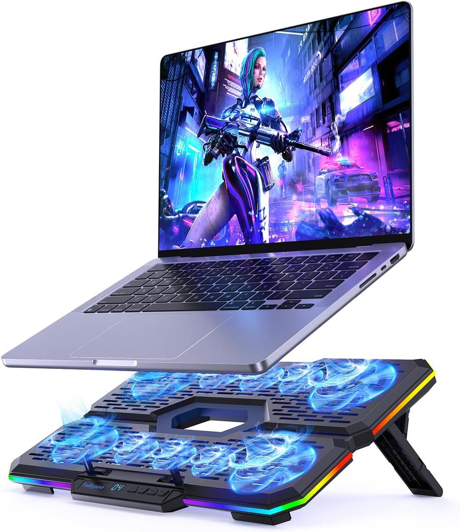 Laptop Cooling Pad, Gaming Laptop Cooler with 10 Quiet Fans, Height Adjustable Laptop Cooling Stand for 12"-18.1" Laptops, RGB Lights with Laptop Fan with 2 USB Port and Phone Stand