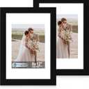 Hongkee 8x12 Picture Frame Set of 2, Made of Real Glass and Black Wooden Frame - Display Pictures 6x8 with Mat or 8x12 Without Mat, 8 by 12 Photo for Wall or Tabletop