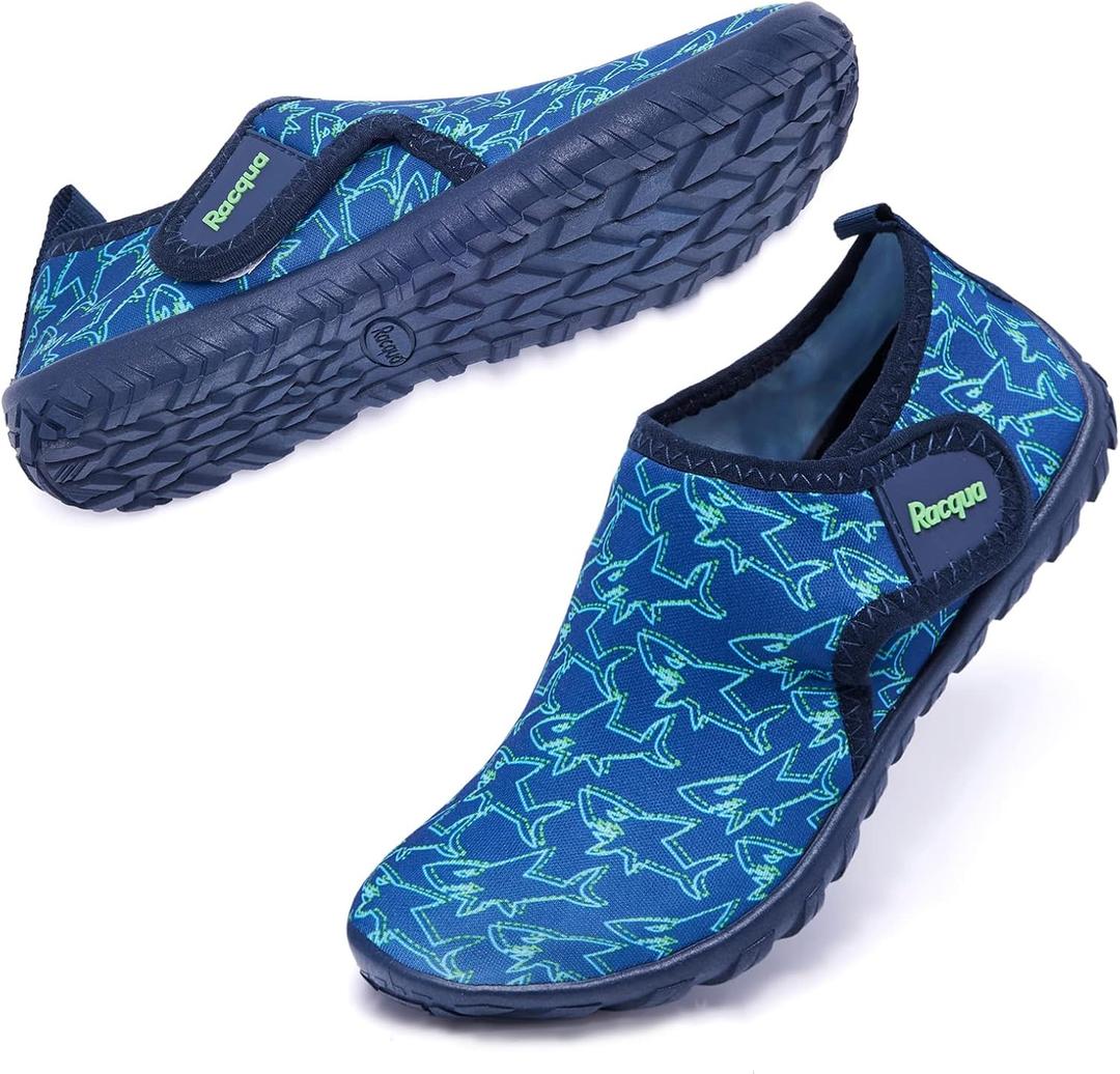 Racqua Boys Water Shoes Kids Swim Pool Lightweight Quick Dry Beach Sport Shoes Barefoot Walking Boating Surfing Aqua Shoes Little Kid Shark 7