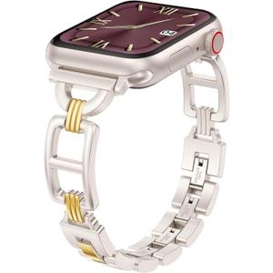 Wearlizer Compatible with Apple Watch Band 41/40/38/44/45/46/49/42mm Women, Dressy Stainless Steel Metal Jewelry Designer Gold Silver Chain Strap for iWatch Series 11 10 9 8 7 6 5 4 3 SE/Ultra 3 2 1
