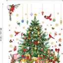 Decorated Christmas Tree Wall Decals, Cardinal Birds Gold Snowflakes Festive Elements Wall Stickers for Home Shop Holiday Party Wall Decoration