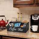 ugiftt Coffee Station Organizer for Counter, Wood Coffee Pods Holder Storage Basket, Tea Condiment Storage Organizer, Rustic Bar Decor for Accessories Organizer (Black)