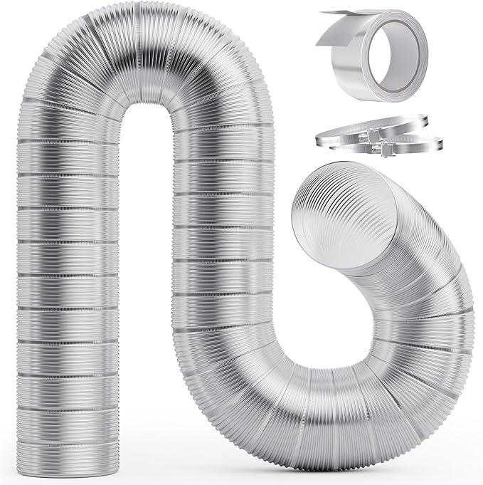 HOOMESUN 4 Inch 8FT Semi Rigid Dryer Vent, Flexible Aluminum Dryer Vent Hose with Clamps, 3.9 Mil Aluminum Foil Tape for HVAC Ventilation, Duct Fan Systems
