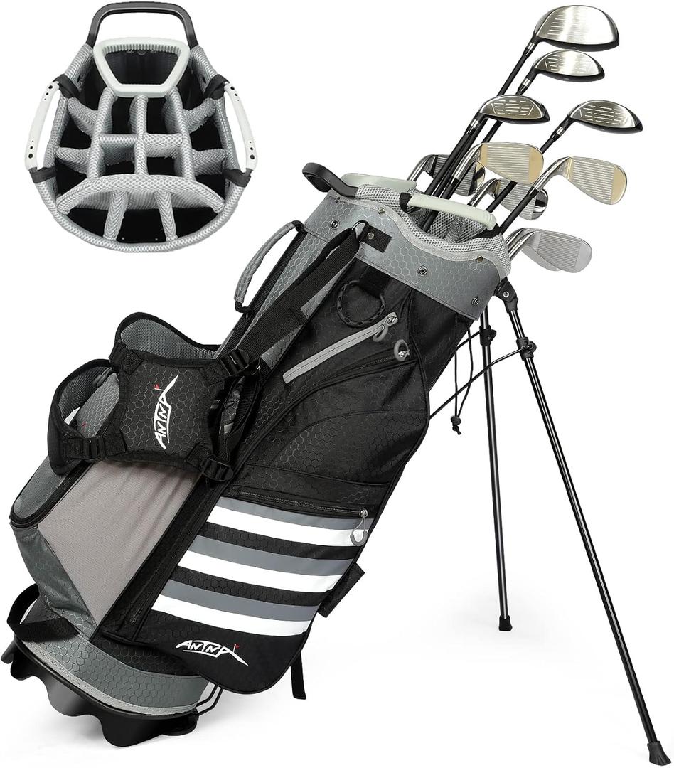 ANTNA Golf Stand Bag 14 Way Top Dividers 8 Pockets, Protable Golf Bag with Cooler Pouch, Dust Cover, 5.5LB Lightweight Golf Club Cart Bags for Men & Women (Grey)