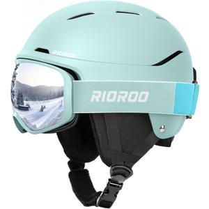 Ski Helmet and Goggles Set, Snowboard Helmet Goggles for Men Women & Youth, Shockproof Snow Helmet Anti Fog OTG Snow Goggles for Skiing Snowboarding (Small, Teal)