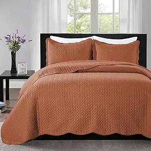IR Imperial Rooms Twin Quilt Bedding Set Size (68” x 86”) + 1 Pillow Shams (20” x 26” + 2”) - 2 Pcs Summer Season Lightweight Reversible Microfiber Coverlet Embossed Quilt Bedspread (Rust)