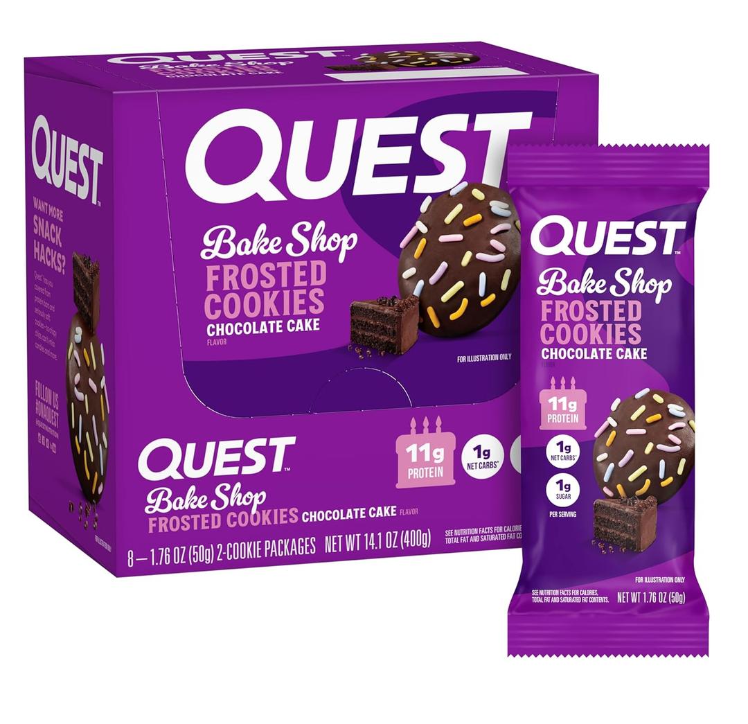 Quest Nutrition Frosted Cookies Twin Pack, Chocolate Cake, 1g Sugar, 11g Protein, 1g Net Carbs, Gluten Free, 16 Cookies