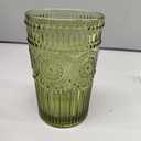 Vintage Glassware Drinking Glasses Set of 6,13 oz Green Textured Flower Design Glass Water TumblersEmbossed Striped Drinkware for Water,Cocktails,Juice,Iced Coffee
