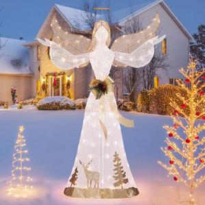 Pre-Lit Christmas Angel Decoration, All-Weather Lighted Xmas Decoration with 100/250 LED Lights, Indoor Outdoor 3D Festival Decor (5FT, with 100 Lights)